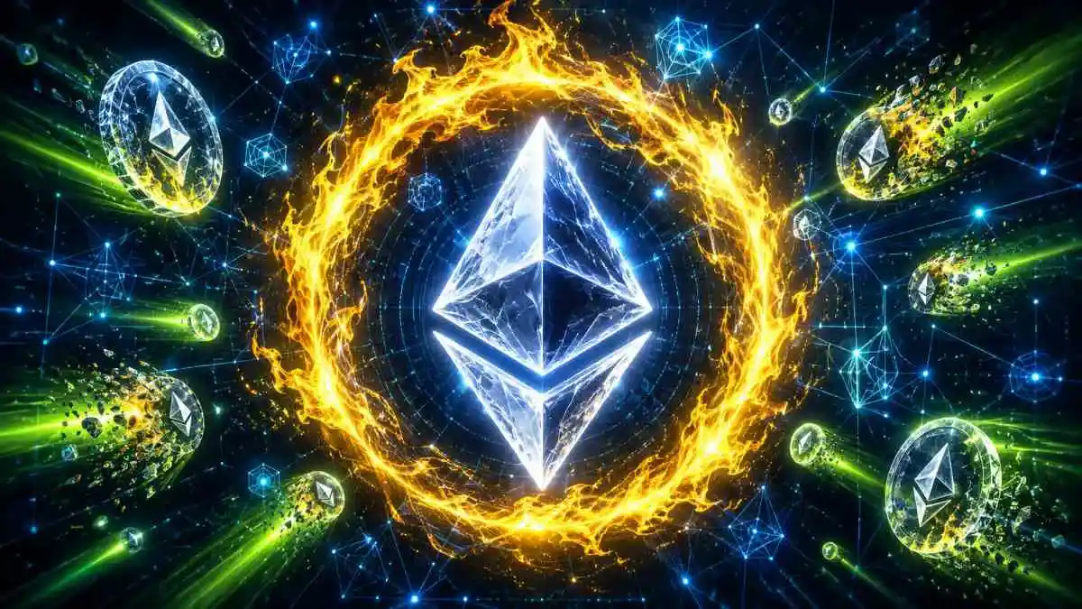 Abstract representation of Ethereum burn and decreasing supply