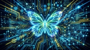 ネオン回路を伴う未来的なサイバーパンクのブロックチェーンネットワーク