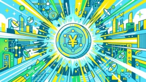 JPYCデジタル円の鮮やかなレトロフューチャー・ポップアートイラスト