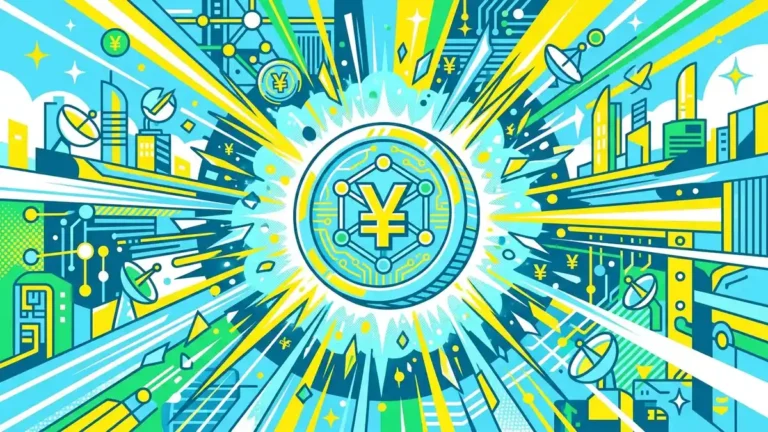 JPYCデジタル円の鮮やかなレトロフューチャー・ポップアートイラスト
