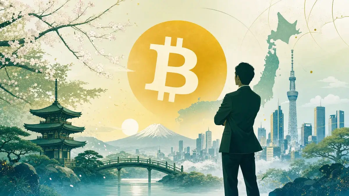 日本に焦点を当てたビットコイン成功イメージ